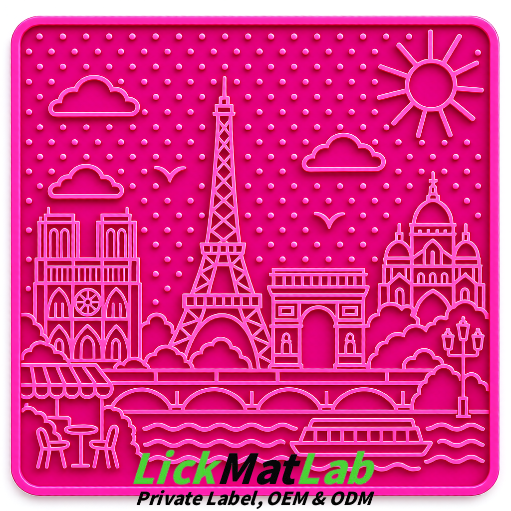 Neon Pink French-Inspired Paris Lick Mats for Pets | Private Label