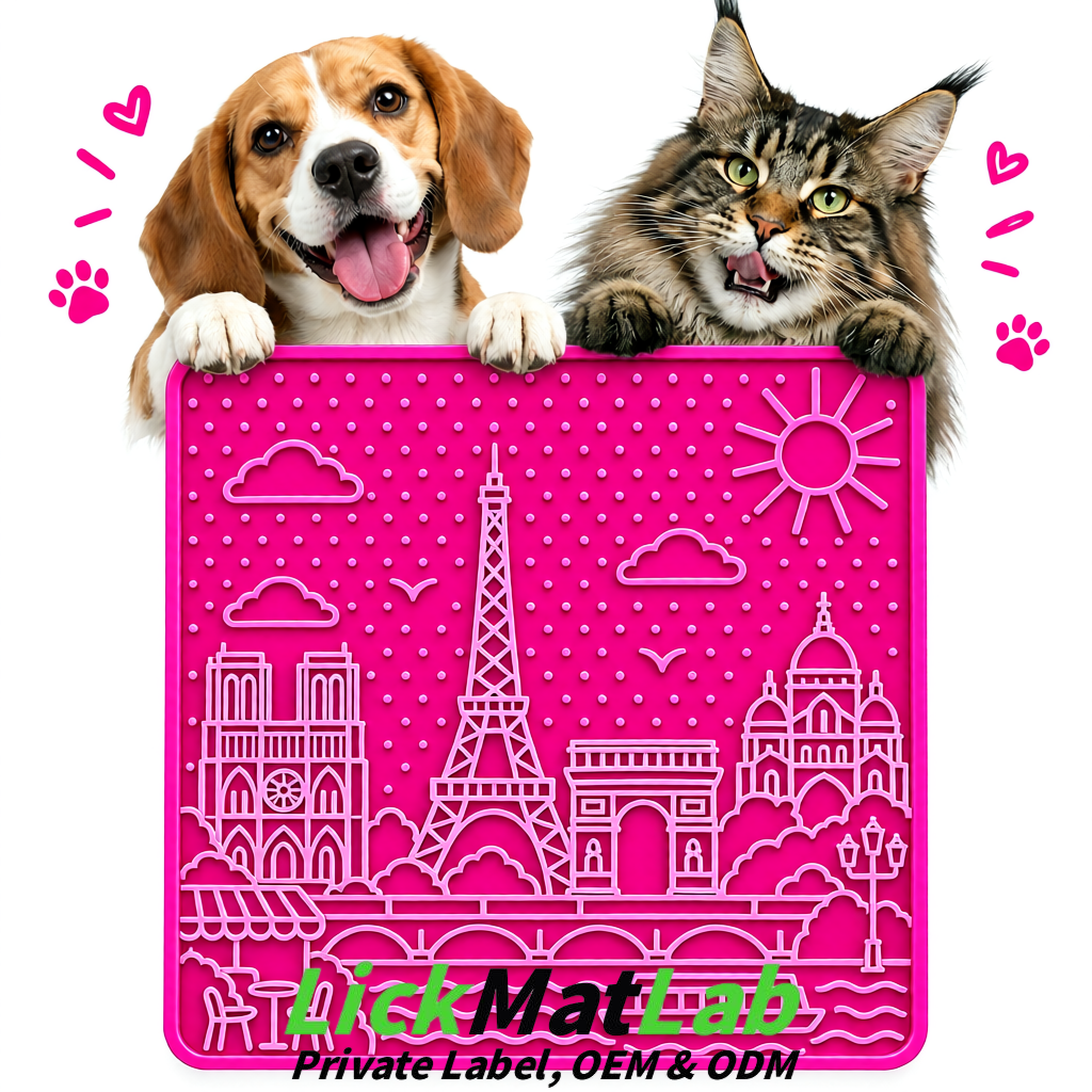Neon Pink French-Inspired Paris Lick Mats for Pets | Private Label