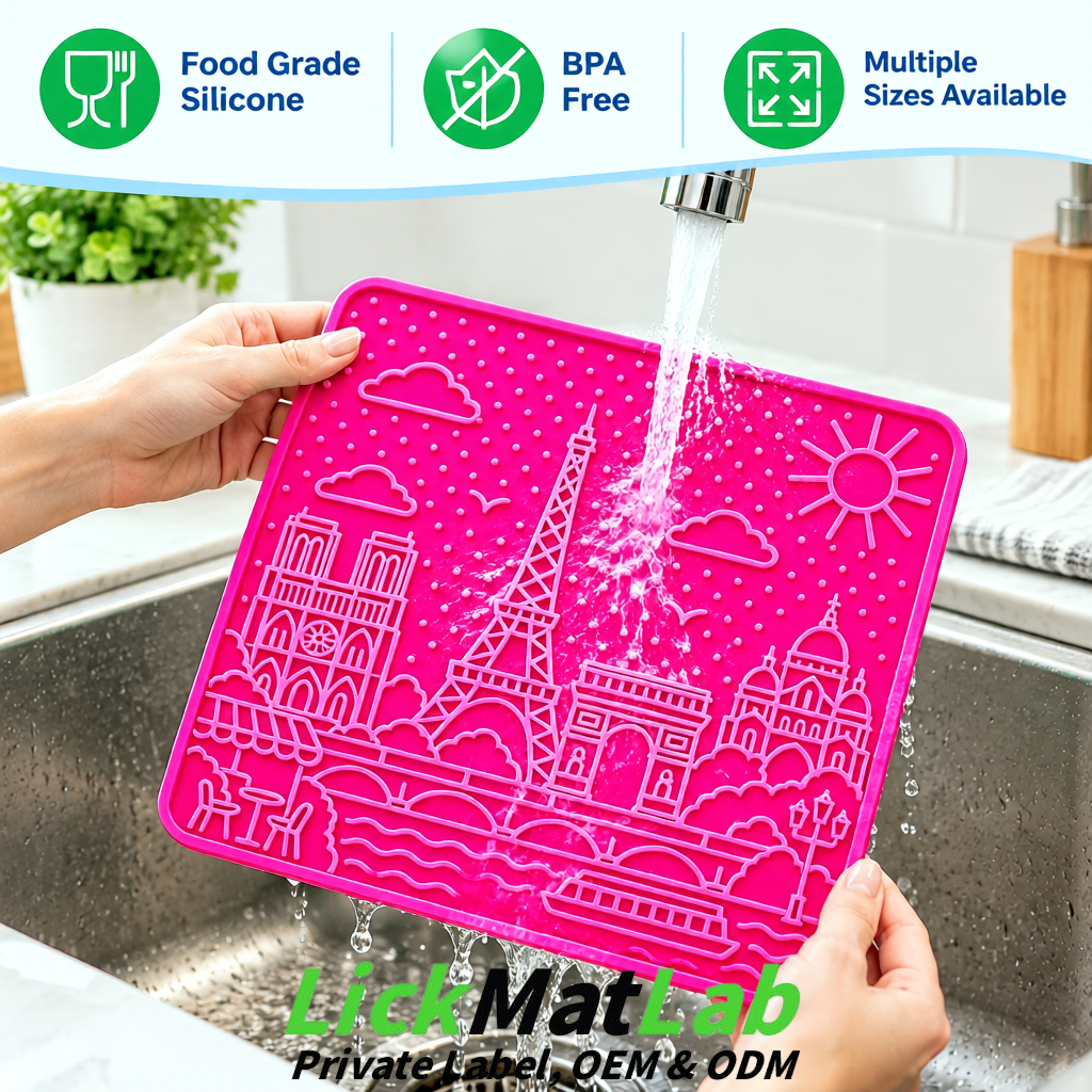 Neon Pink French-Inspired Paris Lick Mats for Pets | Private Label