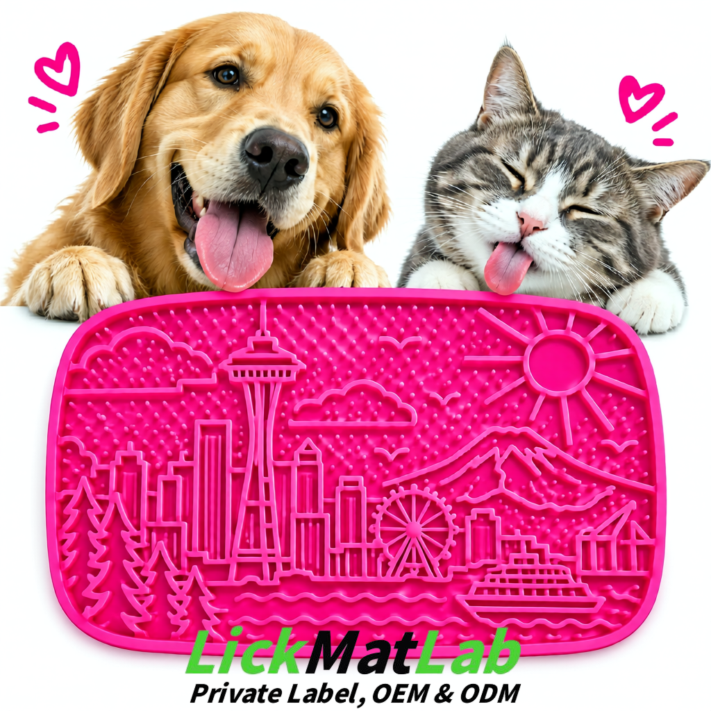 Neon Pink Seattle City-Themed Lick Mats for Pets | Private Label