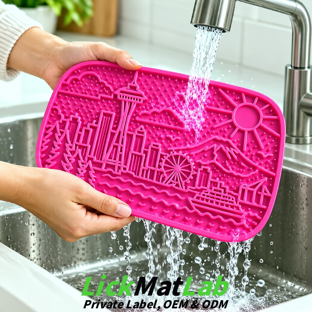 Neon Pink Seattle City-Themed Lick Mats for Pets | Private Label