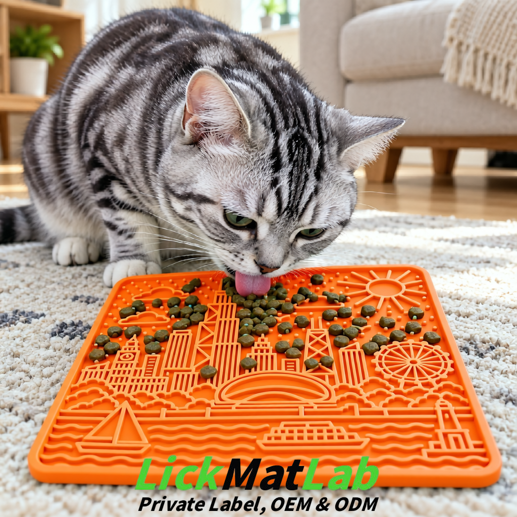 Orange Chicago Skyline Lick Mats for Dogs & Cats | Private Label