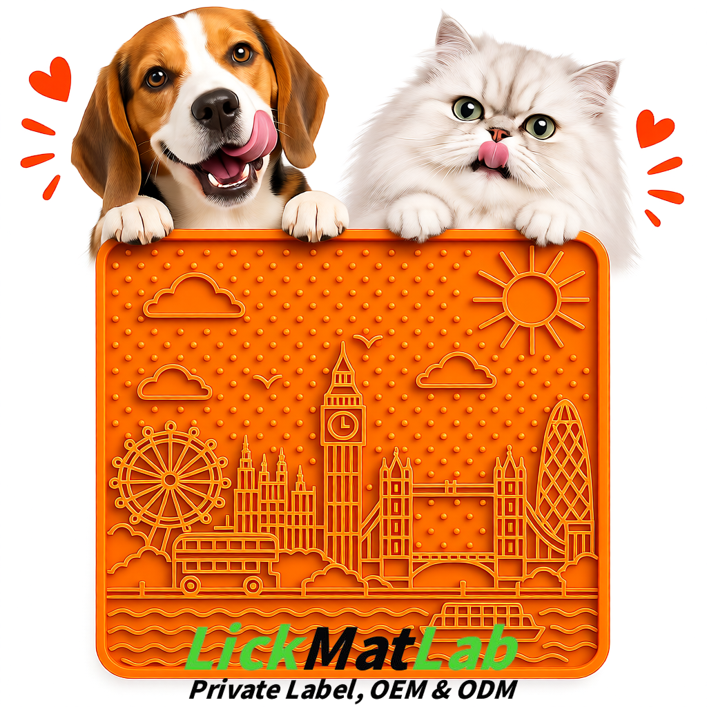 Orange London-Themed Lick Mats for Dogs & Cats | Custom Logo