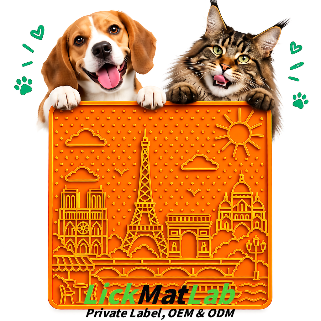 Orange French-Inspired Paris Lick Mats for Pets | Private Label