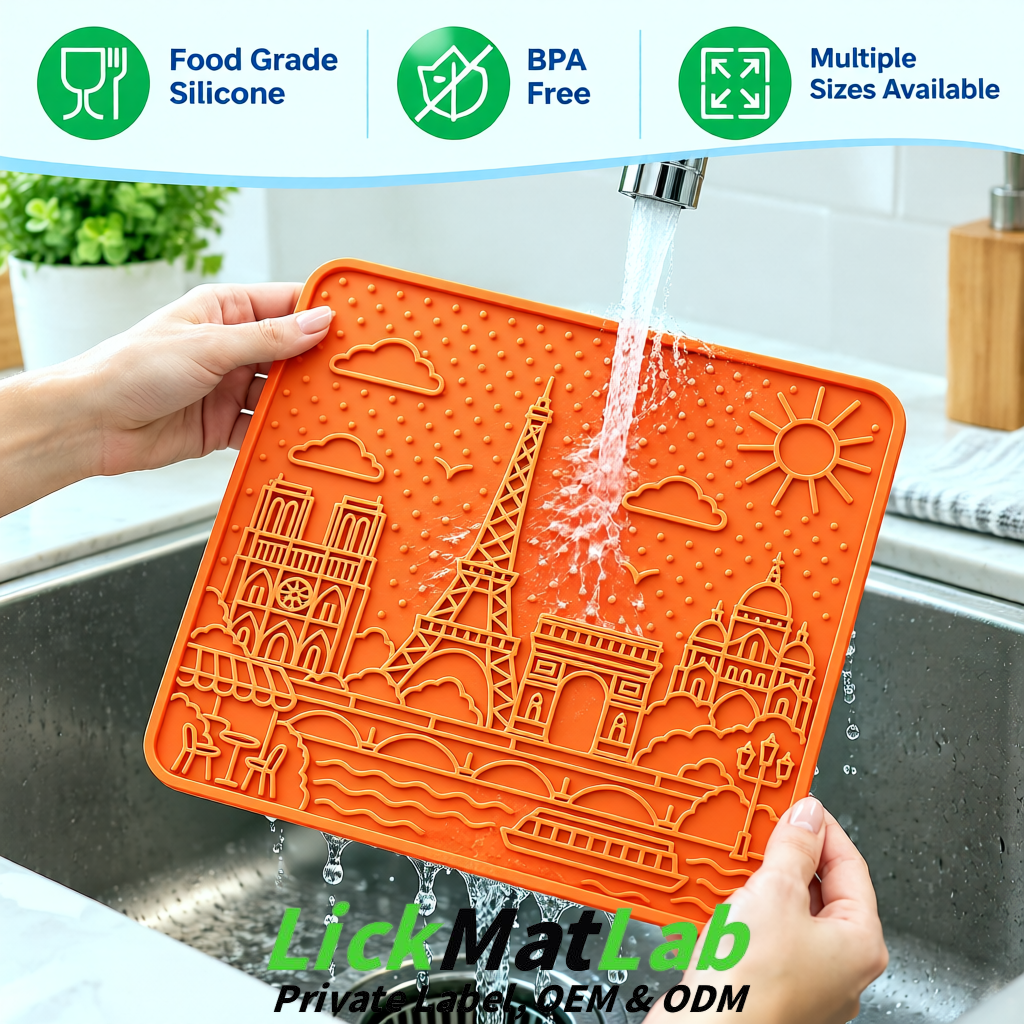 Orange French-Inspired Paris Lick Mats for Pets | Private Label