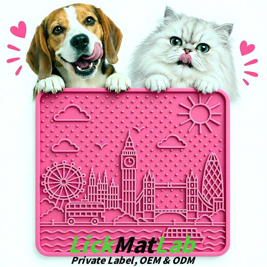 Pink London-Themed Lick Mats for Dogs & Cats | Custom Logo