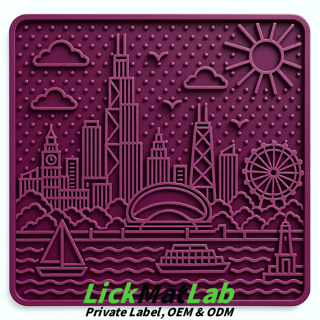 Plum Chicago Skyline Lick Mats for Dogs & Cats | Private Label