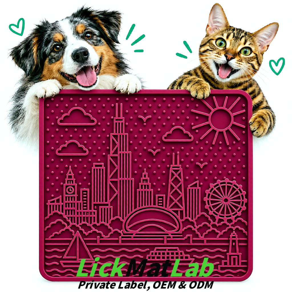 Plum Chicago Skyline Lick Mats for Dogs & Cats | Private Label