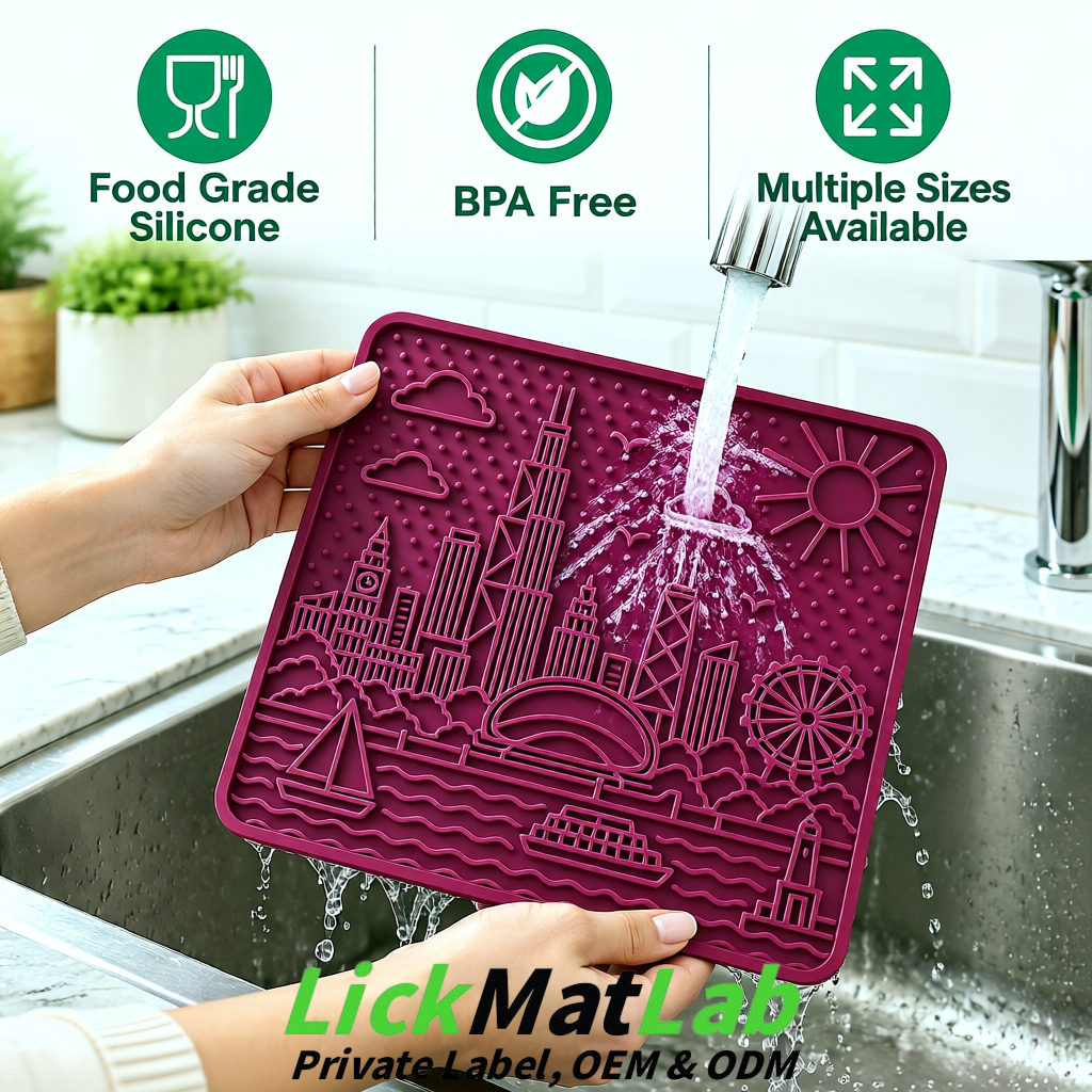 Plum Chicago Skyline Lick Mats for Dogs & Cats | Private Label