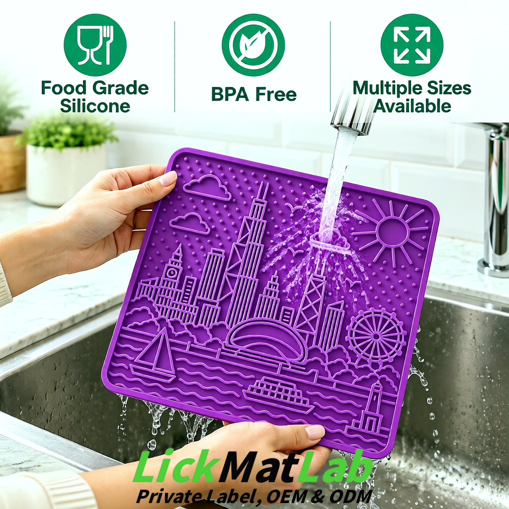 Purple Chicago Skyline Lick Mats for Dogs & Cats | Private Label