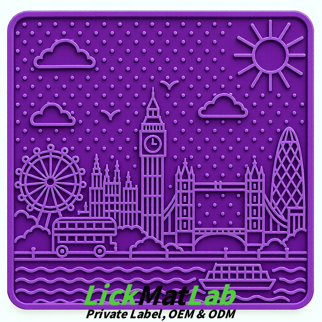 Purple London-Themed Lick Mats for Dogs & Cats | Custom Logo