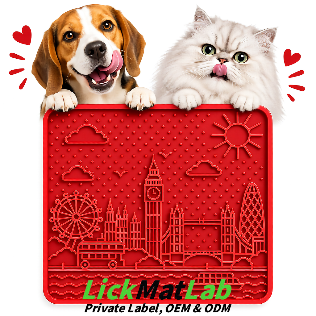 Red London-Themed Lick Mats for Dogs & Cats | Custom Logo