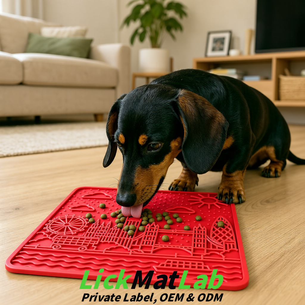 Red London-Themed Lick Mats for Dogs & Cats | Custom Logo
