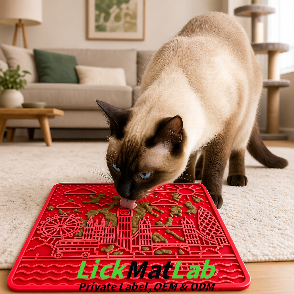Red London-Themed Lick Mats for Dogs & Cats | Custom Logo
