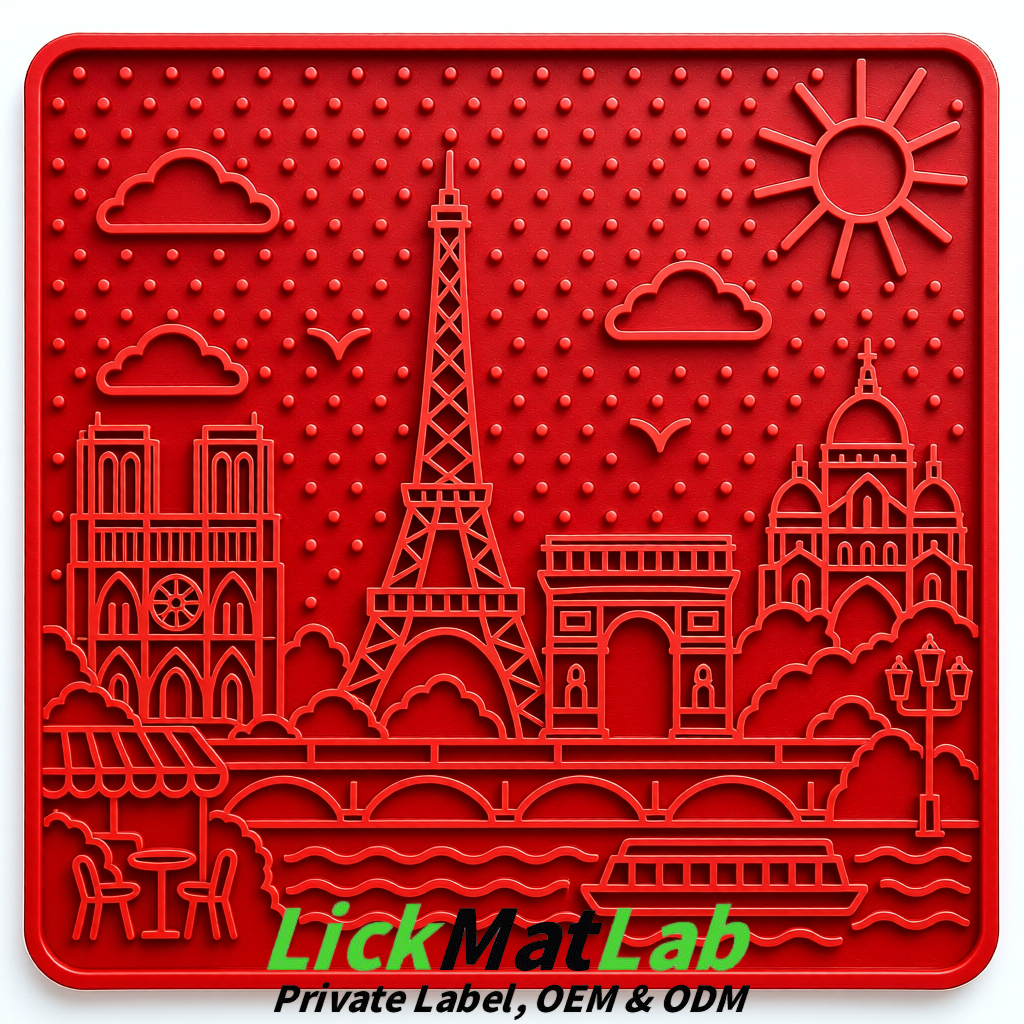 Red French-Inspired Paris Lick Mats for Pets | Private Label