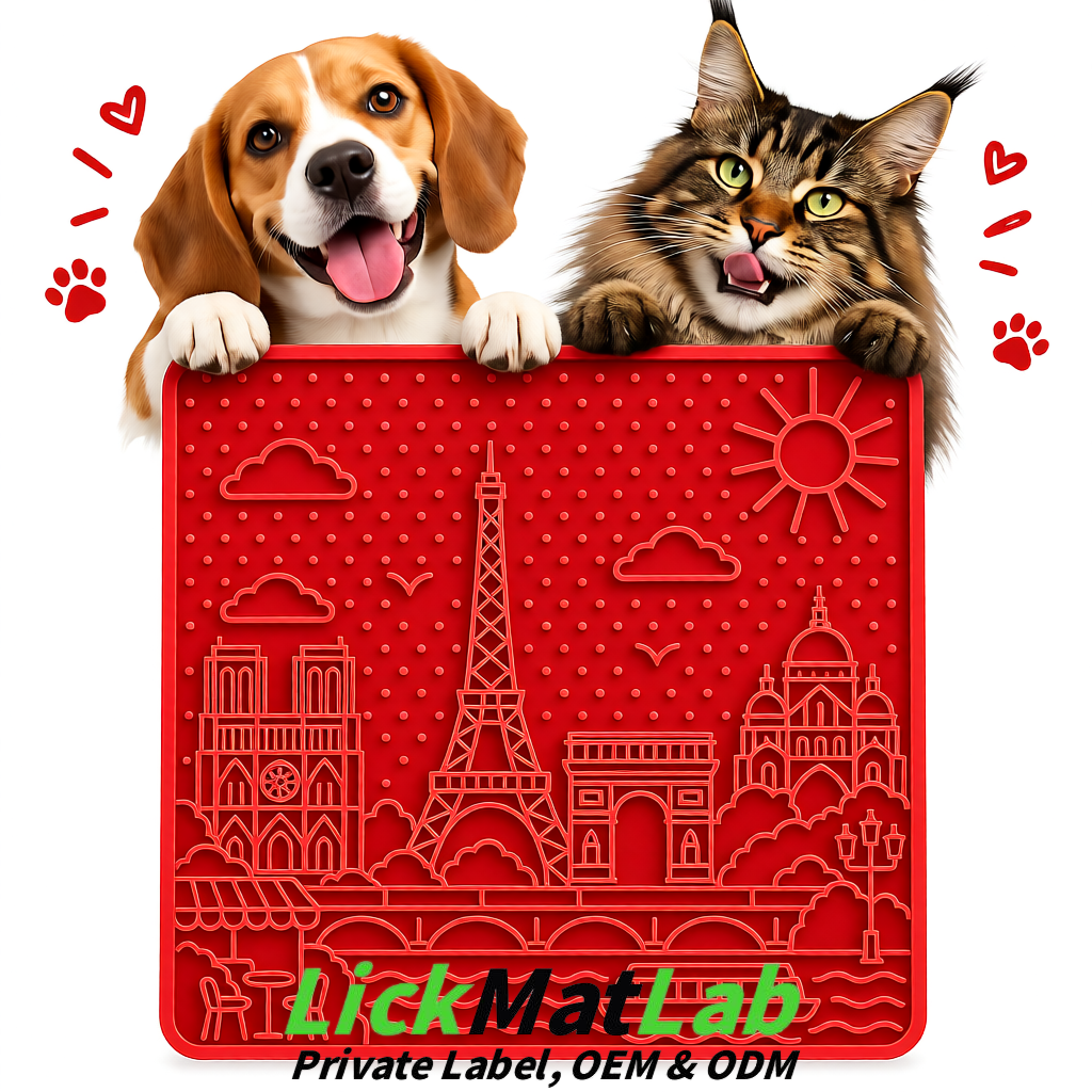 Red French-Inspired Paris Lick Mats for Pets | Private Label