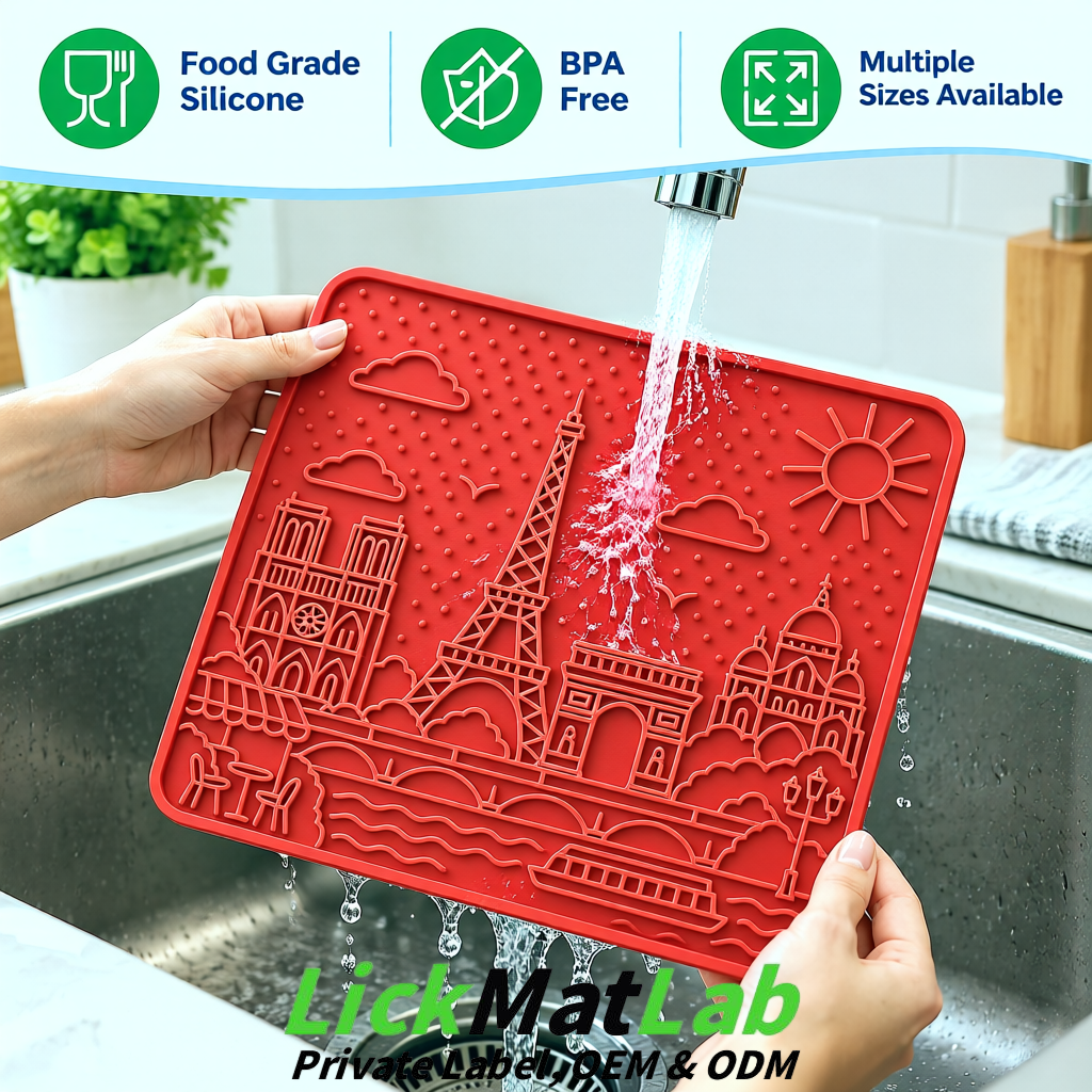 Red French-Inspired Paris Lick Mats for Pets | Private Label