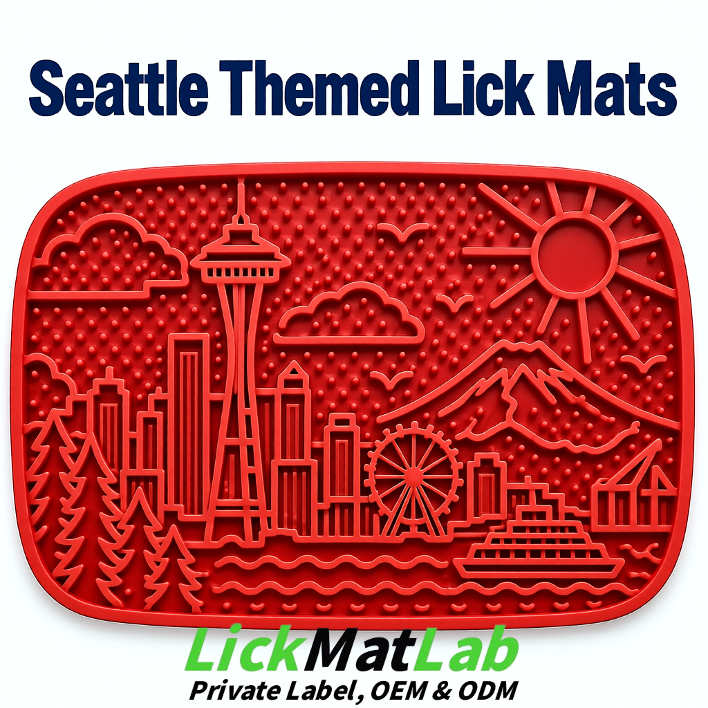 Red Seattle City-Themed Lick Mats for Pets | Private Label