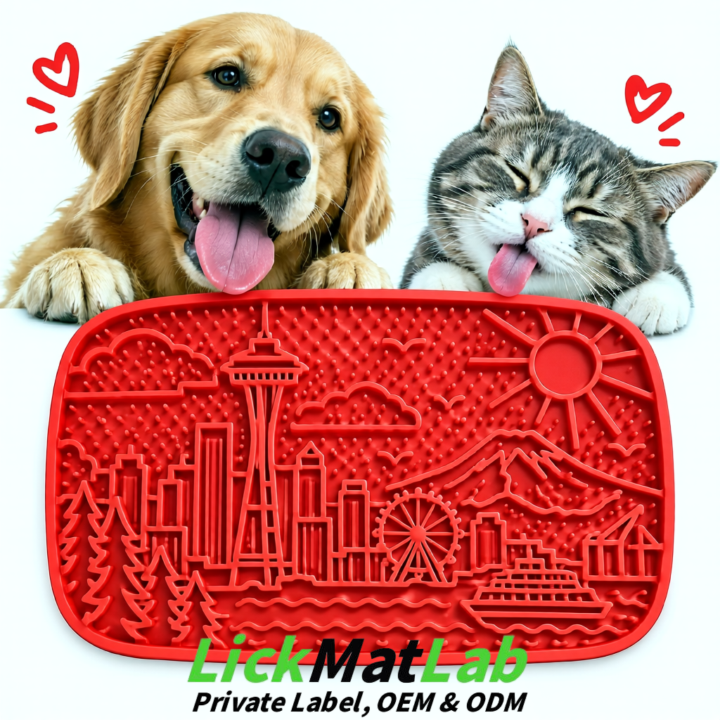 Red Seattle City-Themed Lick Mats for Pets | Private Label