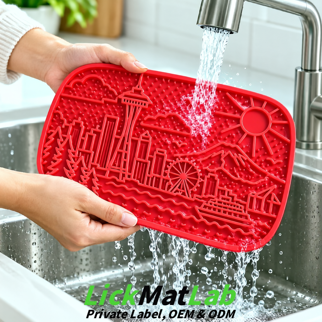 Red Seattle City-Themed Lick Mats for Pets | Private Label