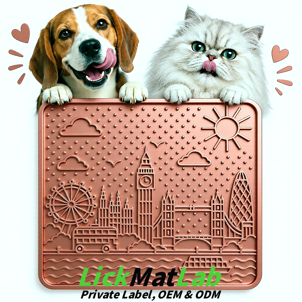 Rose Gold London-Themed Lick Mats for Dogs & Cats | Custom Logo