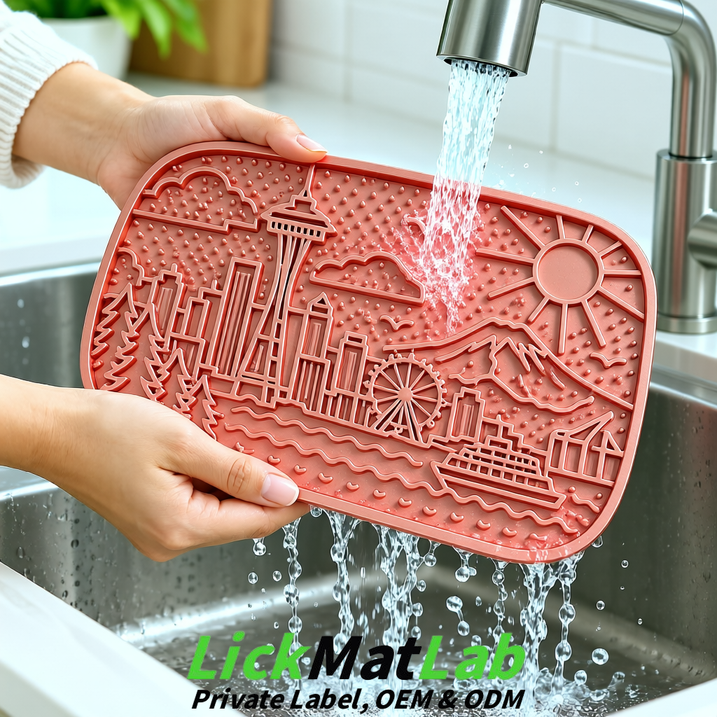 Rose Gold Seattle City-Themed Lick Mats for Pets | Private Label