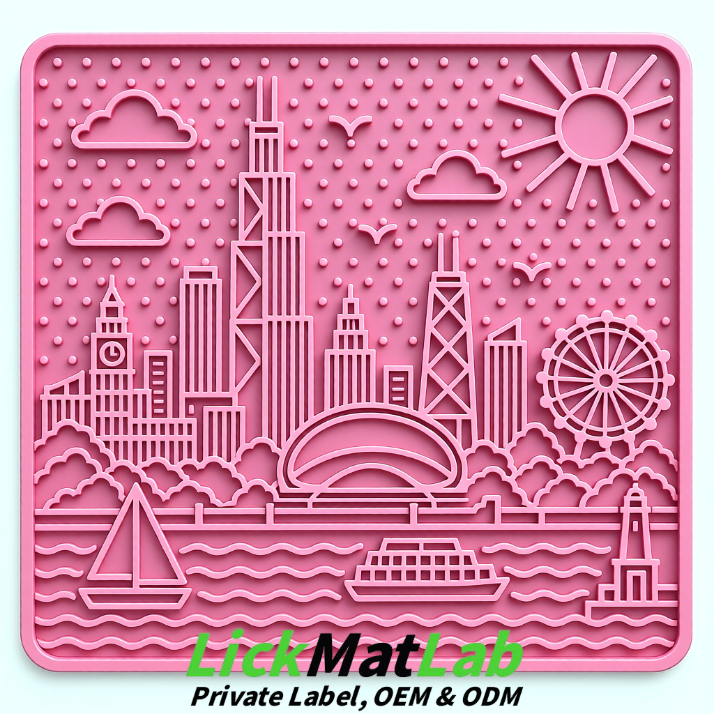 Rose Pink Chicago Skyline Lick Mats for Dogs & Cats | Private Label