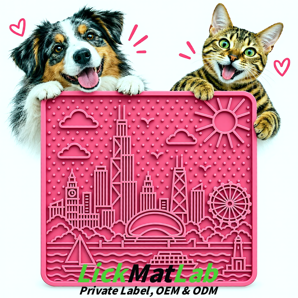 Rose Pink Chicago Skyline Lick Mats for Dogs & Cats | Private Label