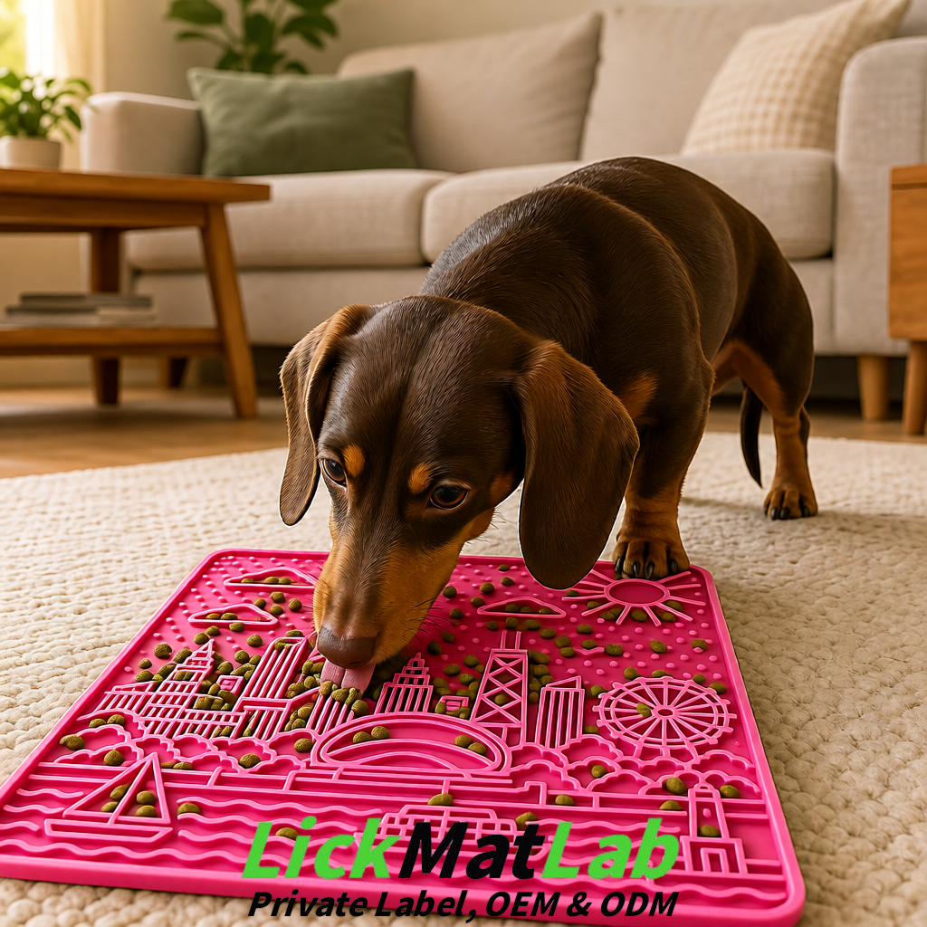 Rose Pink Chicago Skyline Lick Mats for Dogs & Cats | Private Label Rose Pink Chicago Skyline Lick Mats for Dogs & Cats | Private Label