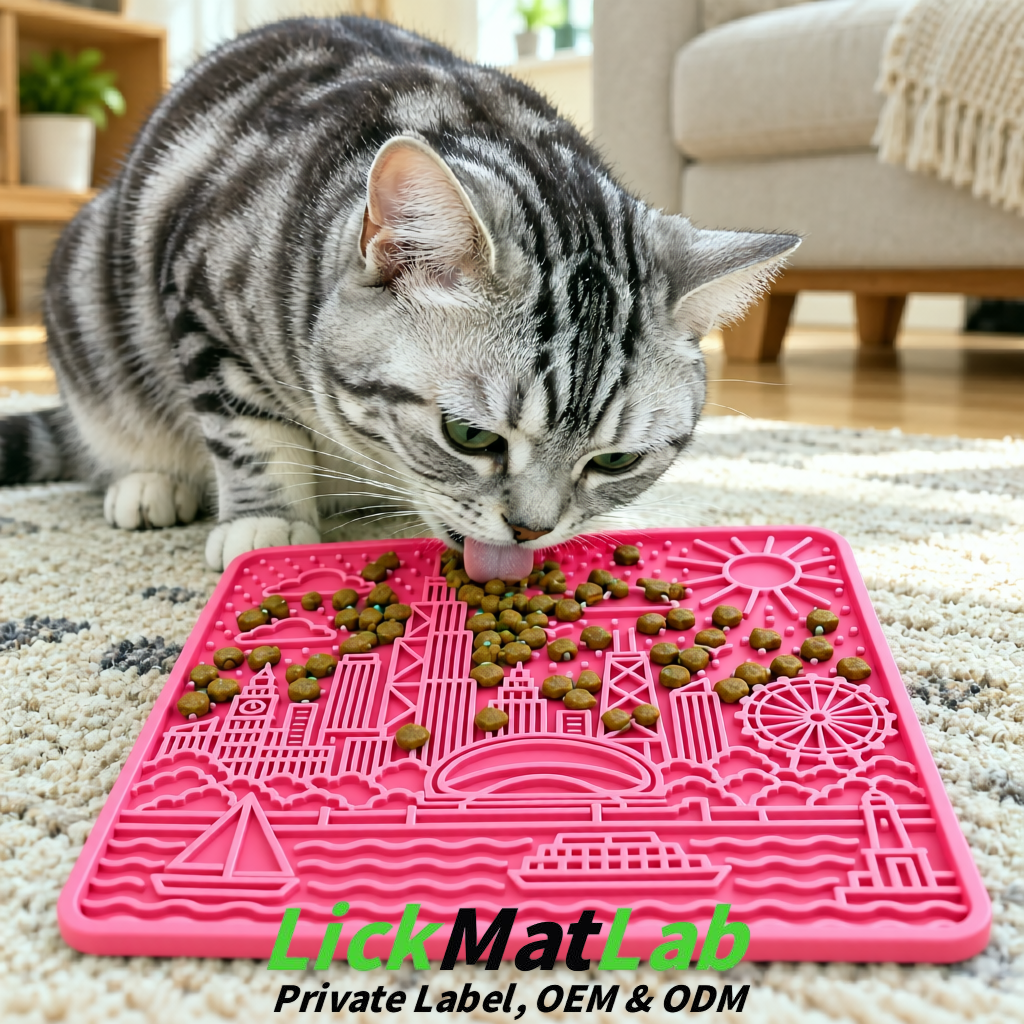 Rose Pink Chicago Skyline Lick Mats for Dogs & Cats | Private Label