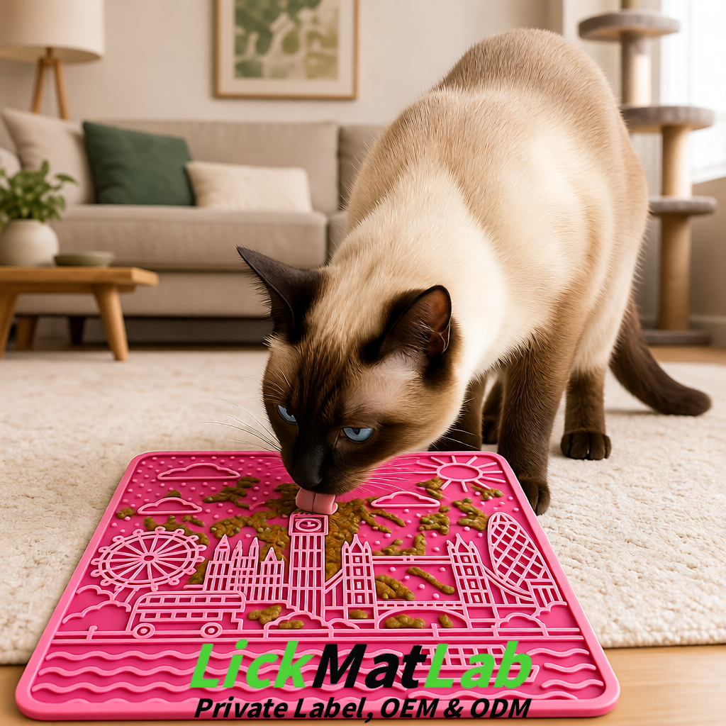 Rose Pink London-Themed Lick Mats for Dogs & Cats | Custom Logo