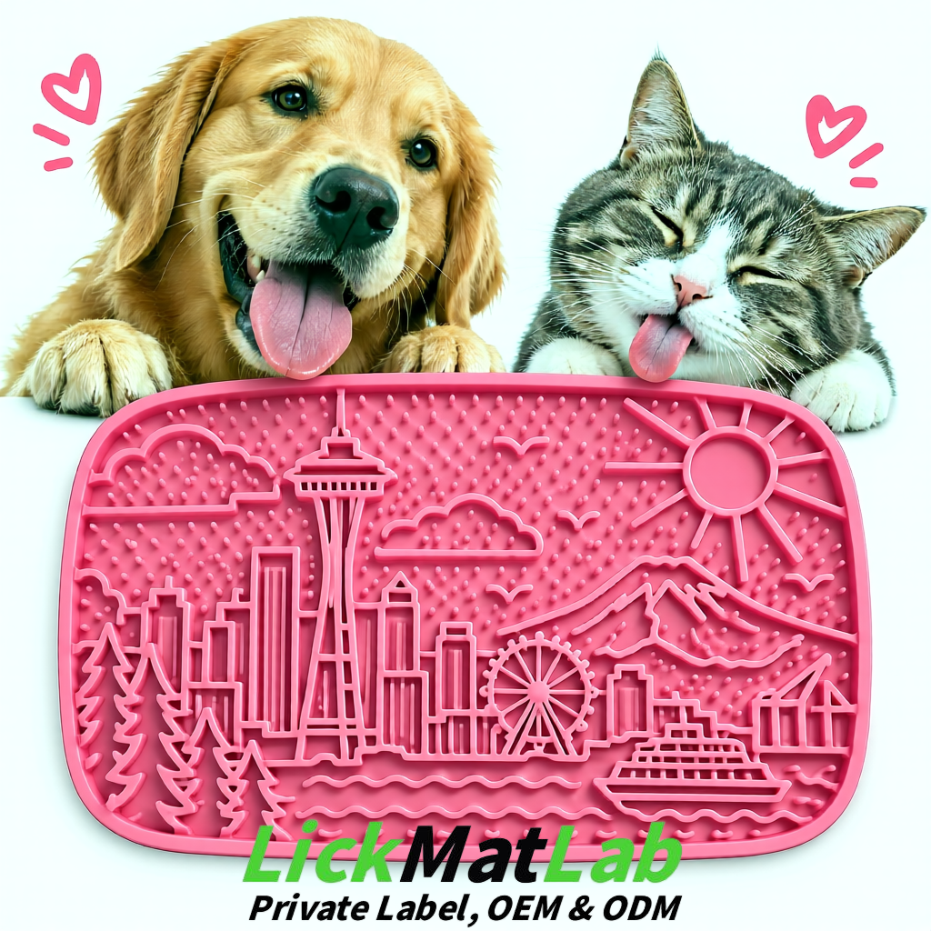 Rose Pink Seattle City-Themed Lick Mats for Pets | Private Label