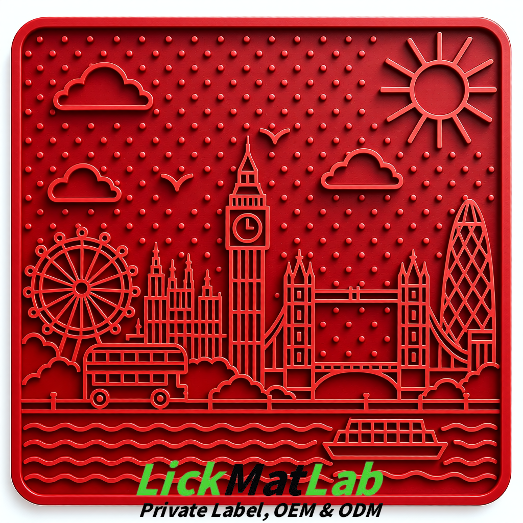 Scarlet London-Themed Lick Mats for Dogs & Cats | Custom Logo