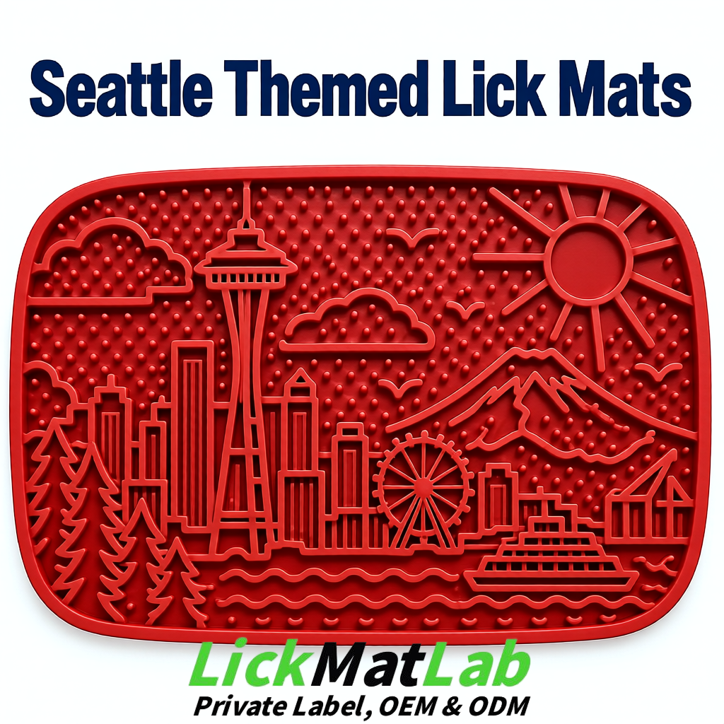 Scarlet Seattle City-Themed Lick Mats for Pets | Private Label