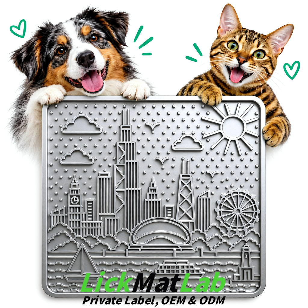Silver Chicago Skyline Lick Mats for Dogs & Cats | Private Label