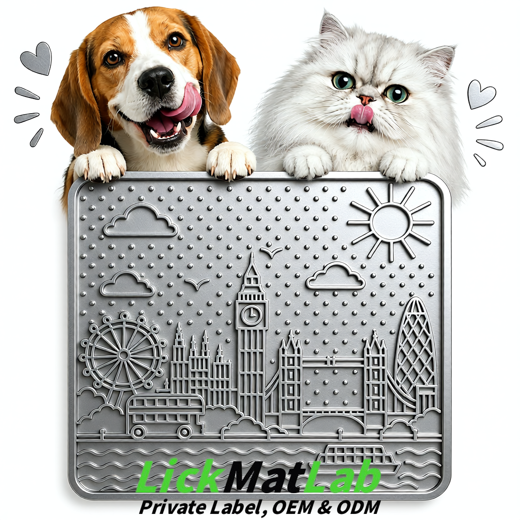 Silver London-Themed Lick Mats for Dogs & Cats | Custom Logo