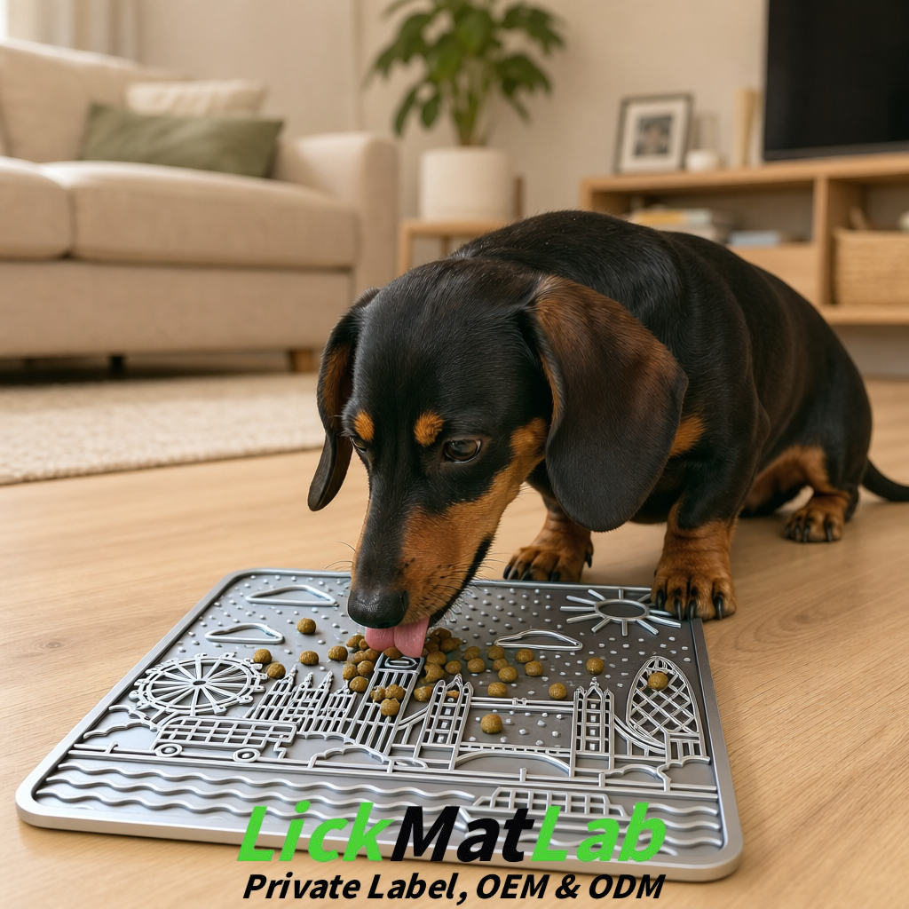 Silver London-Themed Lick Mats for Dogs & Cats | Custom Logo