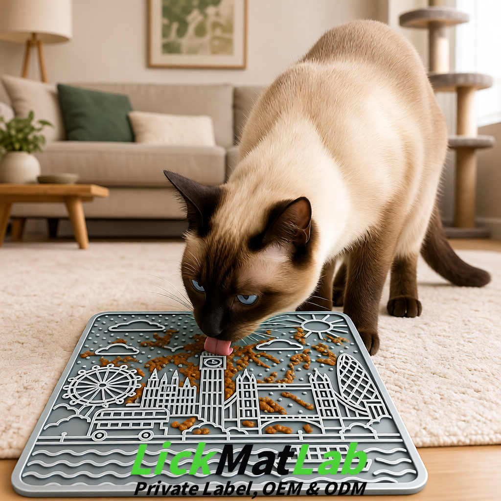 Silver London-Themed Lick Mats for Dogs & Cats | Custom Logo