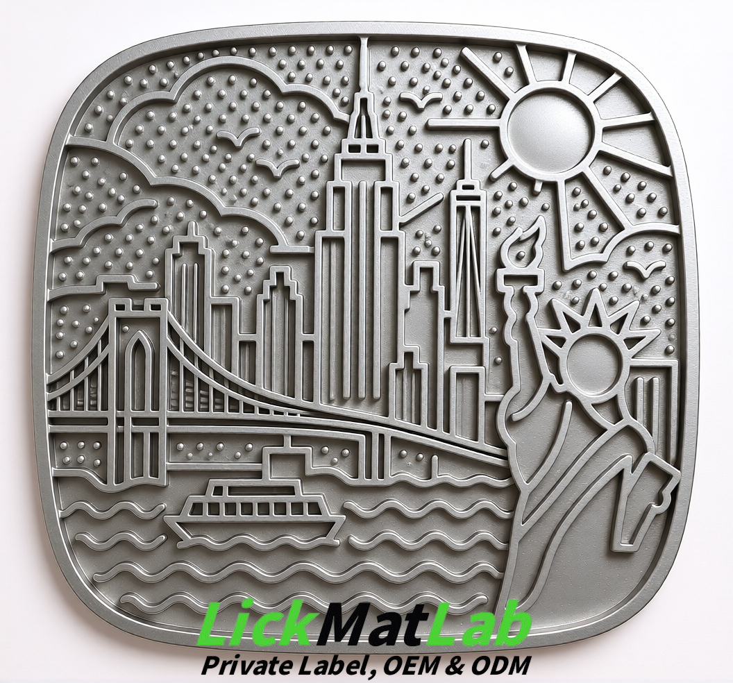 Silver New York Themed Lick Mats for Pets | Private Label & OEM/ODM