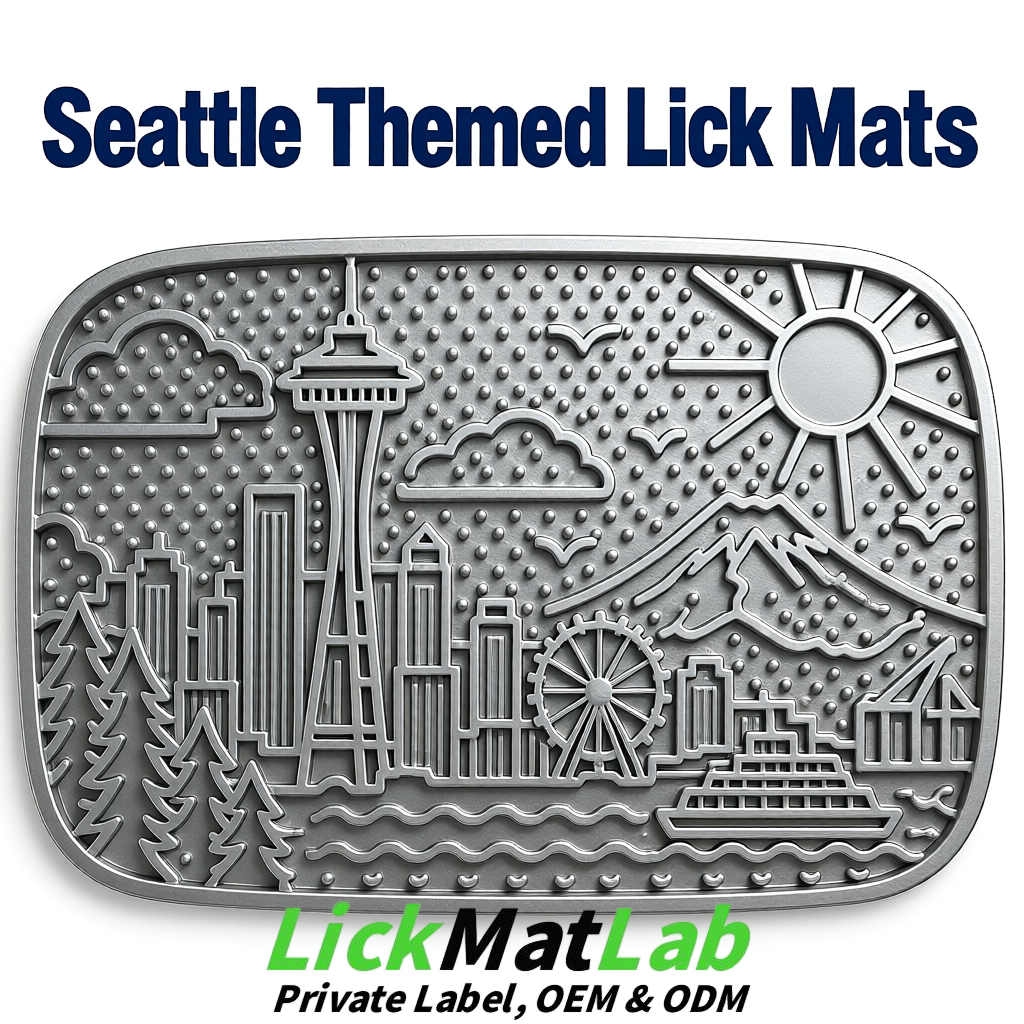 Silver Seattle City-Themed Lick Mats for Pets | Private Label