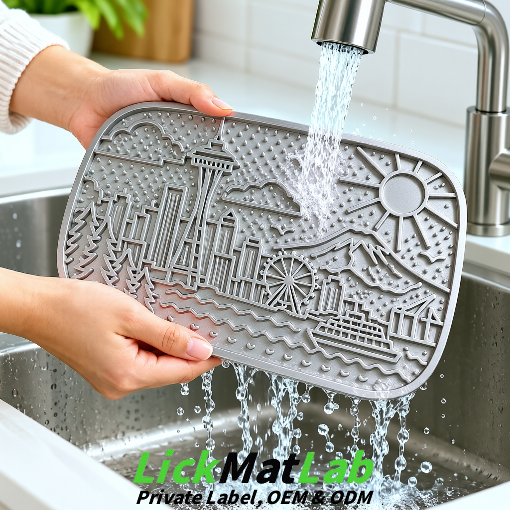 Silver Seattle City-Themed Lick Mats for Pets | Private Label