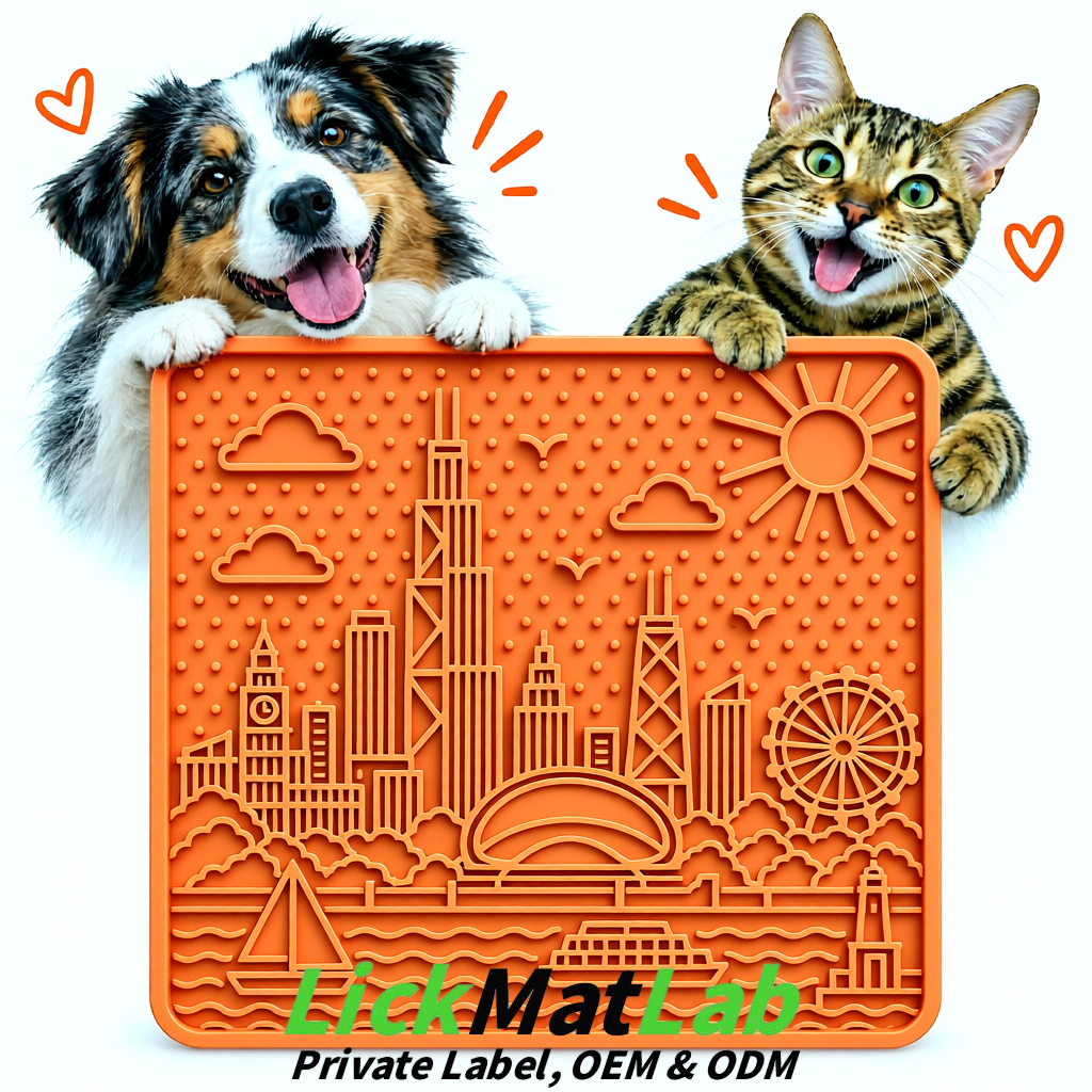 Tangerine Chicago Skyline Lick Mats for Dogs & Cats | Private Label