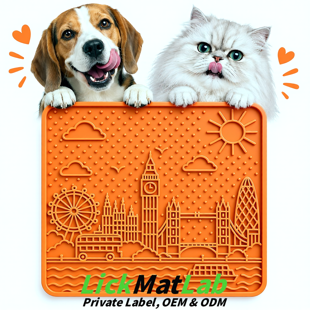 Tangerine London-Themed Lick Mats for Dogs & Cats | Custom Logo