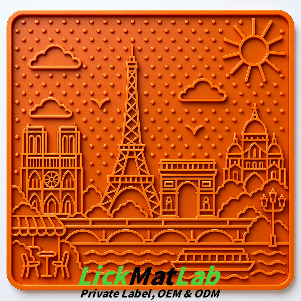 Tangerine French-Inspired Paris Lick Mats for Pets | Private Label