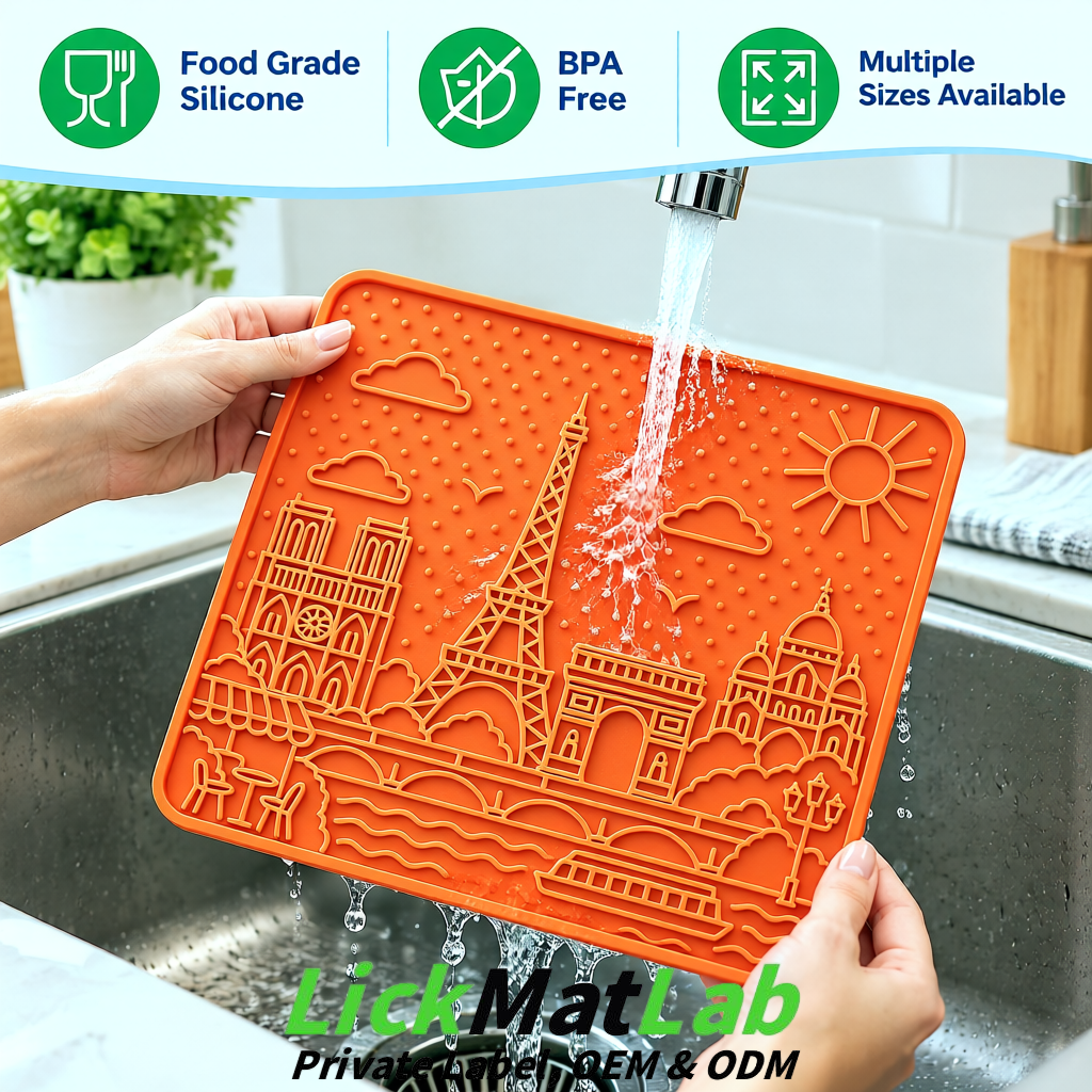 Tangerine French-Inspired Paris Lick Mats for Pets | Private Label Tangerine French-Inspired Paris Lick Mats for Pets | Private Label