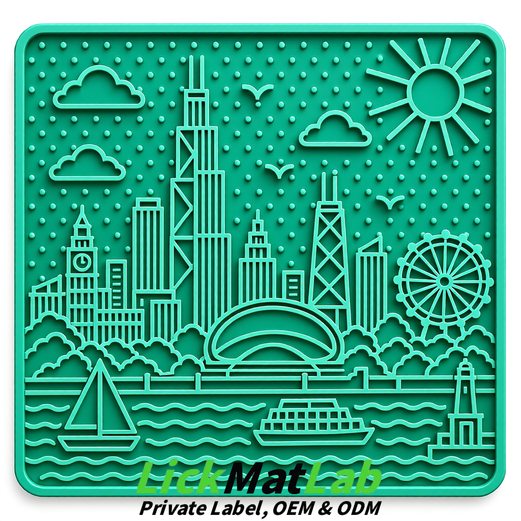 Teal Chicago Skyline Lick Mats for Dogs & Cats | Private Label