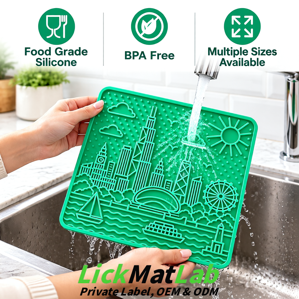 Teal Chicago Skyline Lick Mats for Dogs & Cats | Private Label