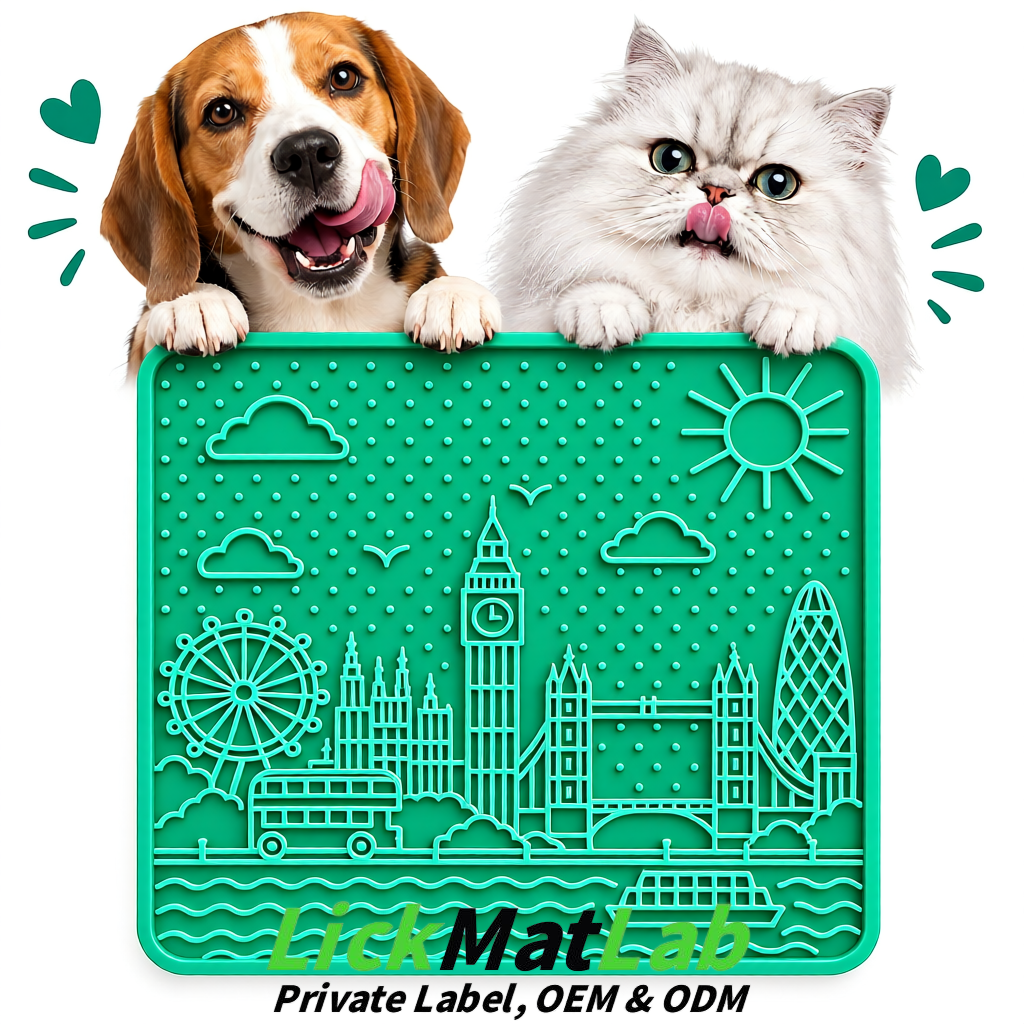 Teal London-Themed Lick Mats for Dogs & Cats | Custom Logo