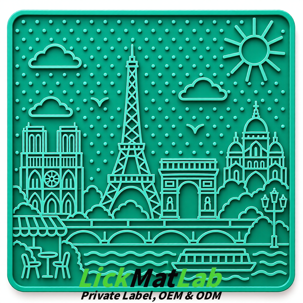 Teal French-Inspired Paris Lick Mats for Pets | Private Label