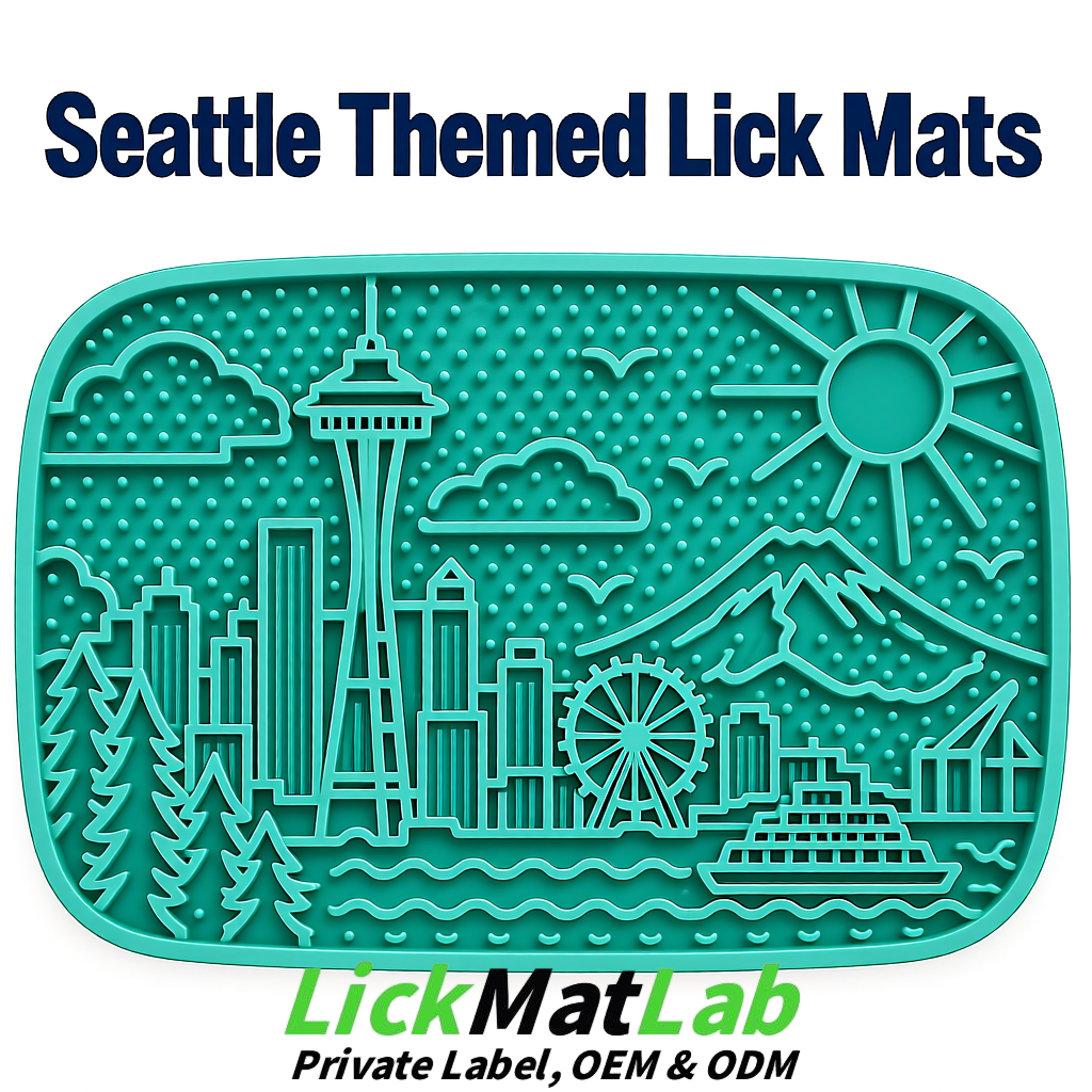 Teal Seattle City-Themed Lick Mats for Pets | Private Label